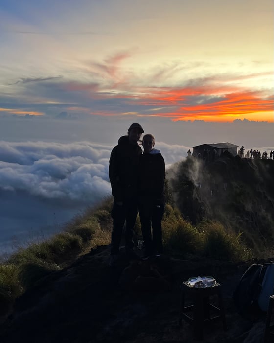 Sunrise at the top of Mt Batur in Bali.