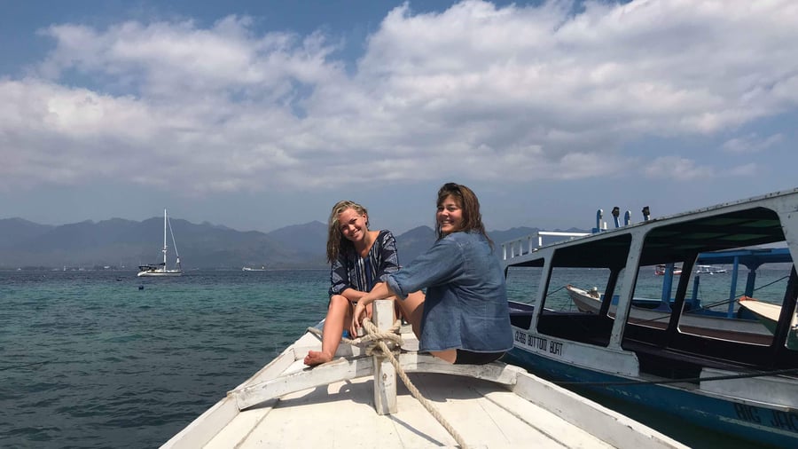 Two girls on a boat on their gap year
