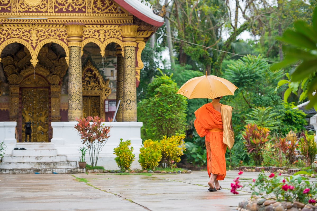 Monk dressed in an orange robe