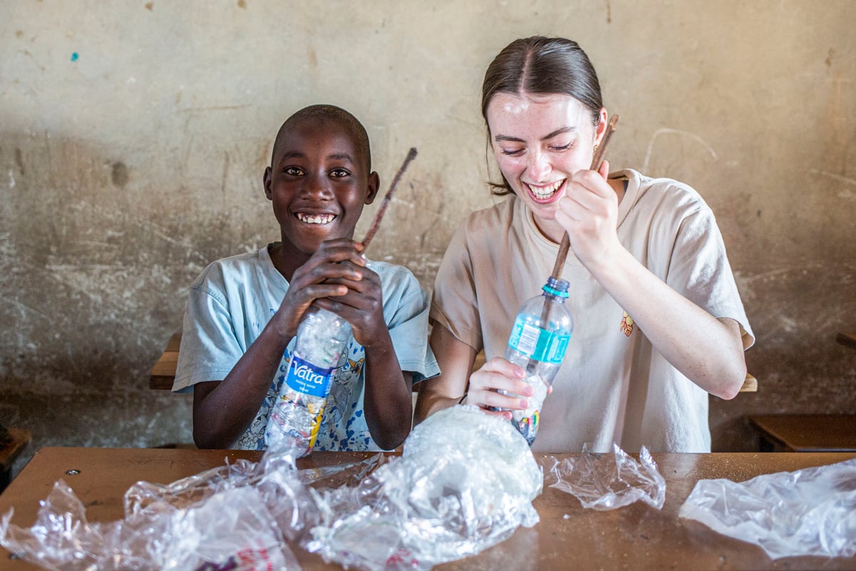 Waste reduction and making eco bricks in Zambia