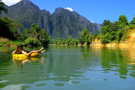 "Tubing" on the river in Vang Vieng, Laos