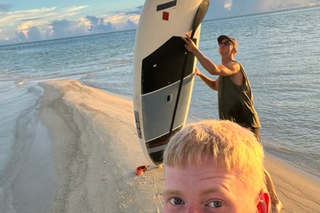 Sunset paddleboarding in the Maldives