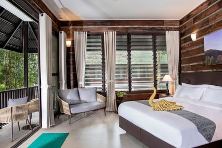 Et af værelserne på Rompin Rainforest Lodge