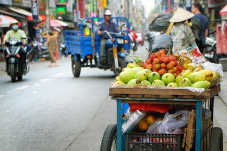 Frugtbod i Ho Chi Minh Citys gader i Vietnam
