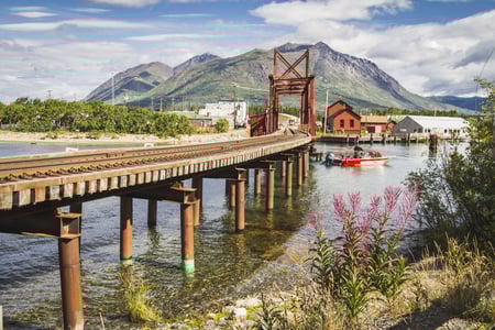 Jernbanebro ved Carcross, Yukon, Canada