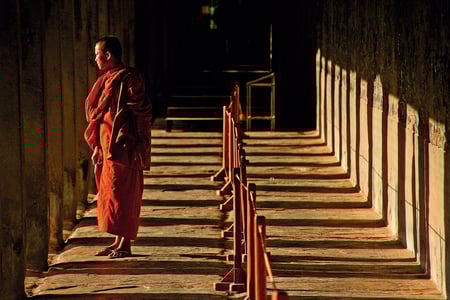 Munk i Angkor Wat i Siem Reap i Cambodia