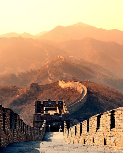 Great Wall of China during sunrise
