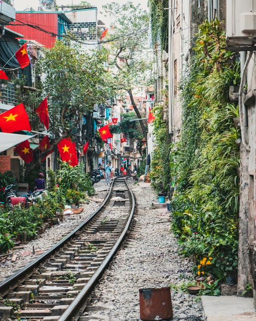 Train tracks in the city of Hanoi