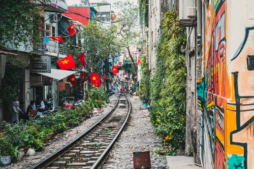 Train tracks in the city of Hanoi
