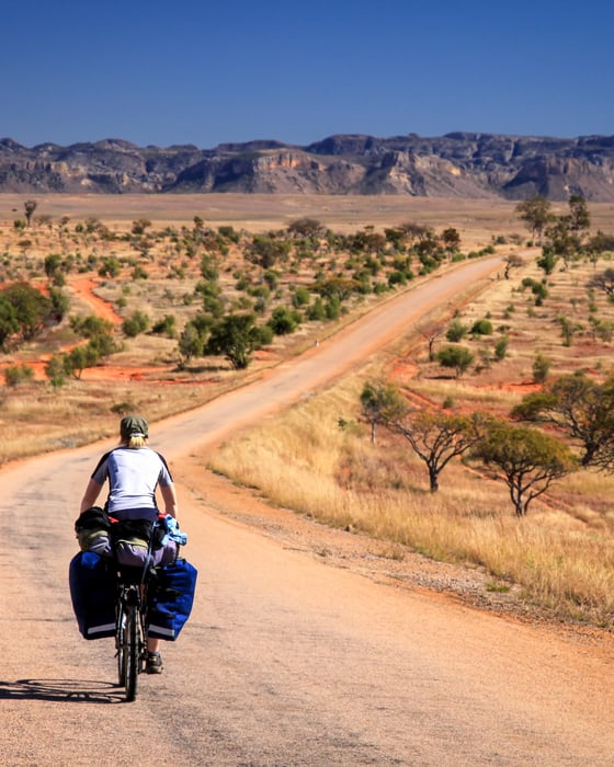 Traveller on a bike in Madagascar