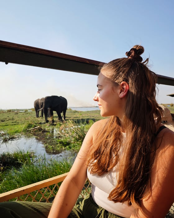Traveller in Botswana with elephant in background