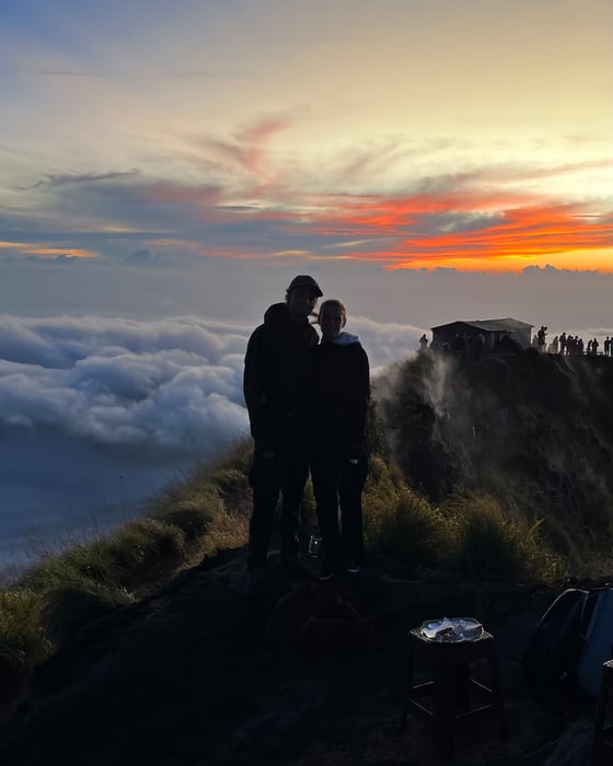 Sunrise at the top of Mt Batur in Bali. 