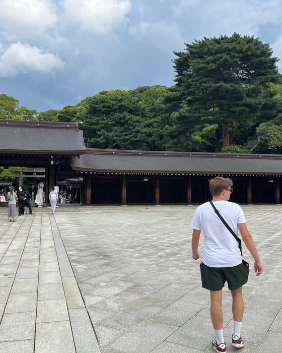 traveler at a temple outside of tokyo