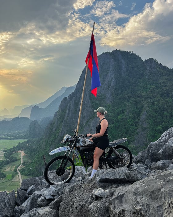 Traveller at a viewpoint in Vang Vieng