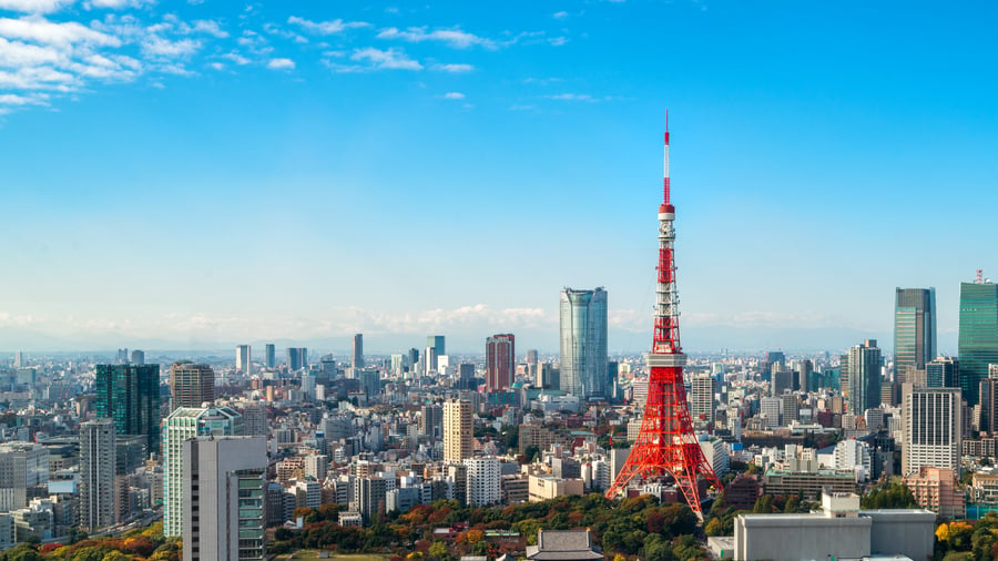 Utsikt över Tokyo med Tokyo Tower