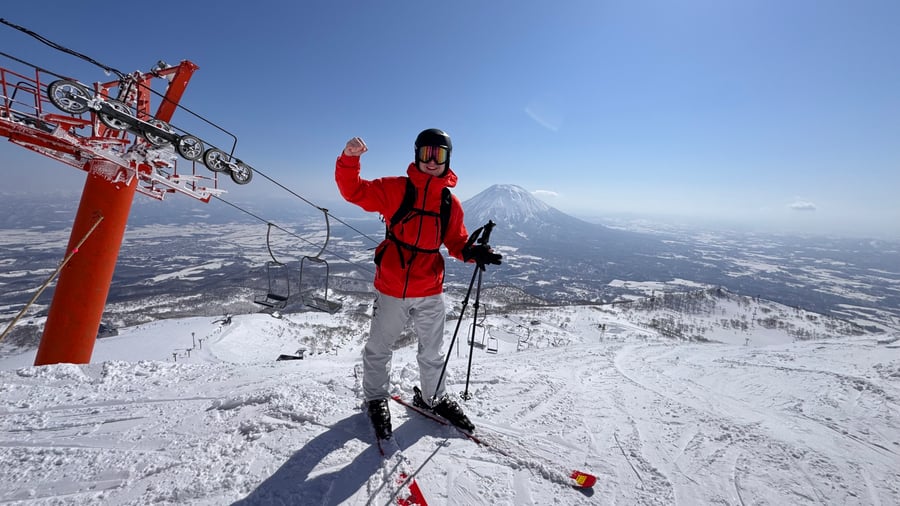 Man skiing in the mountains in Japan