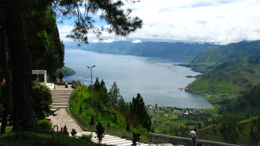 Lake Toba view on a cloudy day