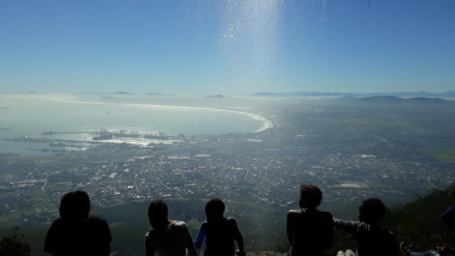 Group looking at view of beach in South Africa