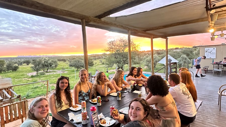Group dinner in Namibia