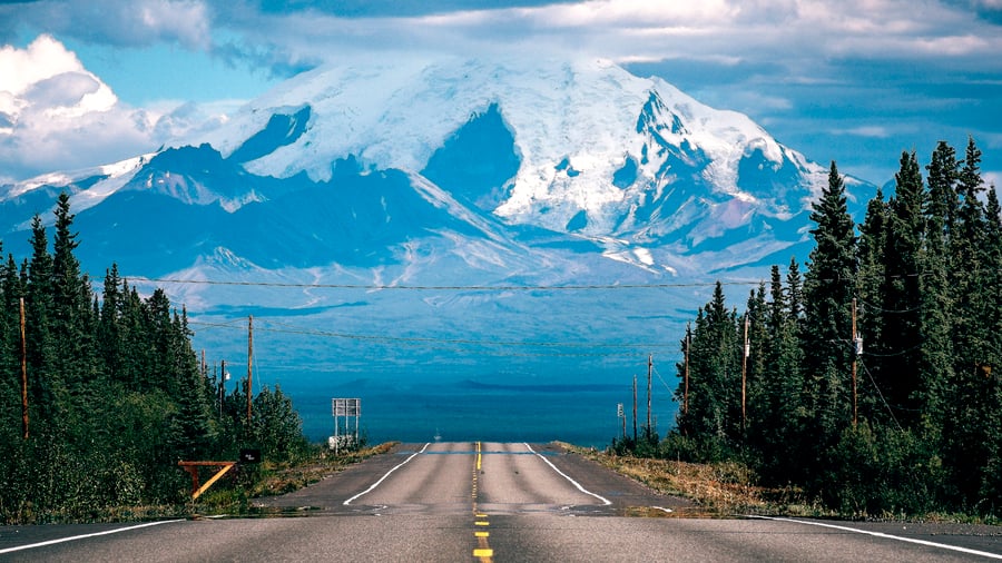 Landevejen ved Glenallen, Alaska