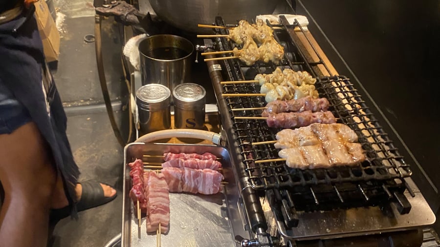 Grilled skewers from a street food stall