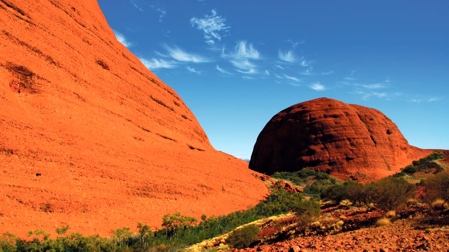 Klippdomerna Kata Tjuta (The Olgas) i Red Centre