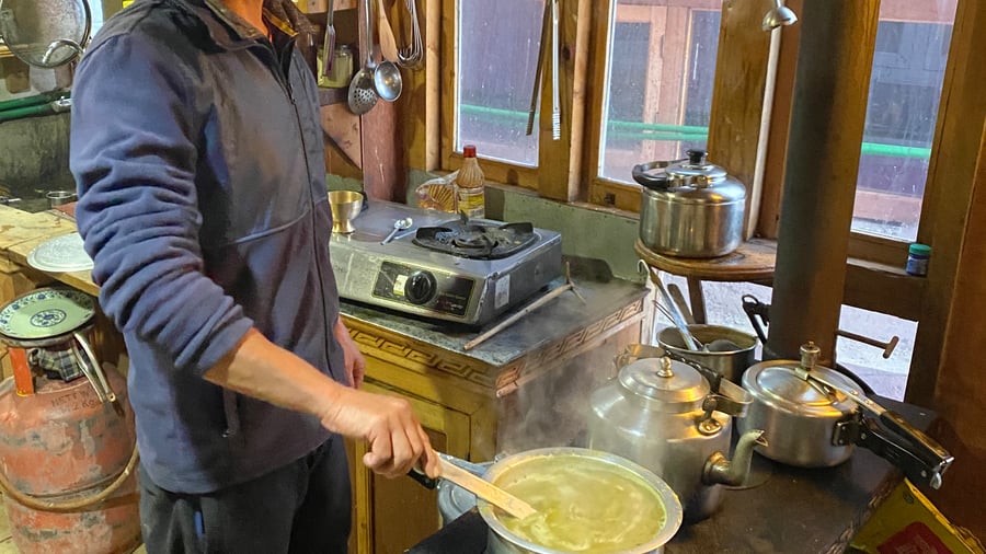Local cooking in a simple kitchen on the trail