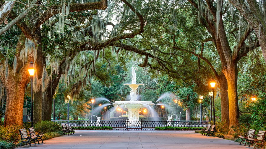 Fontæne i Forsyth Park i Savannah