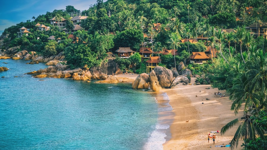 Fantastiska Koh Samui med palmer och strandliv
