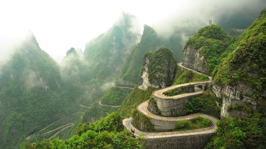 Winding mountain road in the Hunan province
