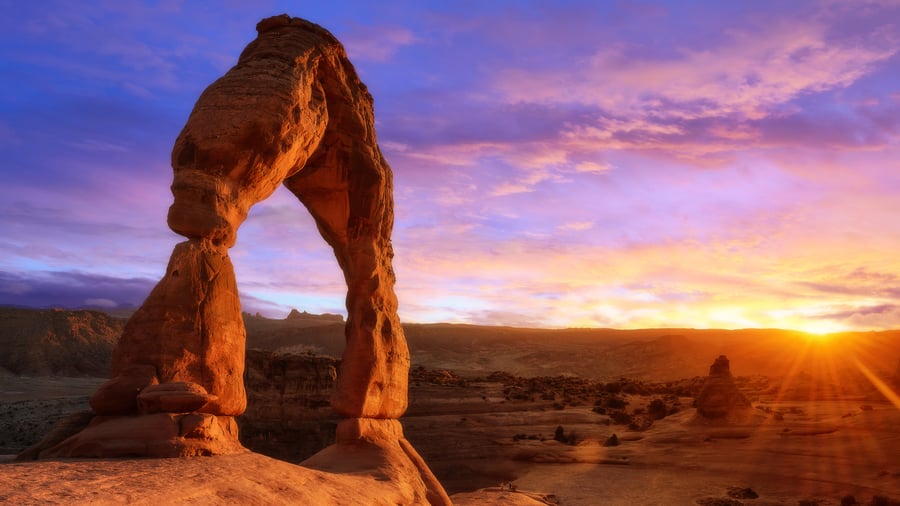 Solnedgång vid Delicate Arch, Arches National Park