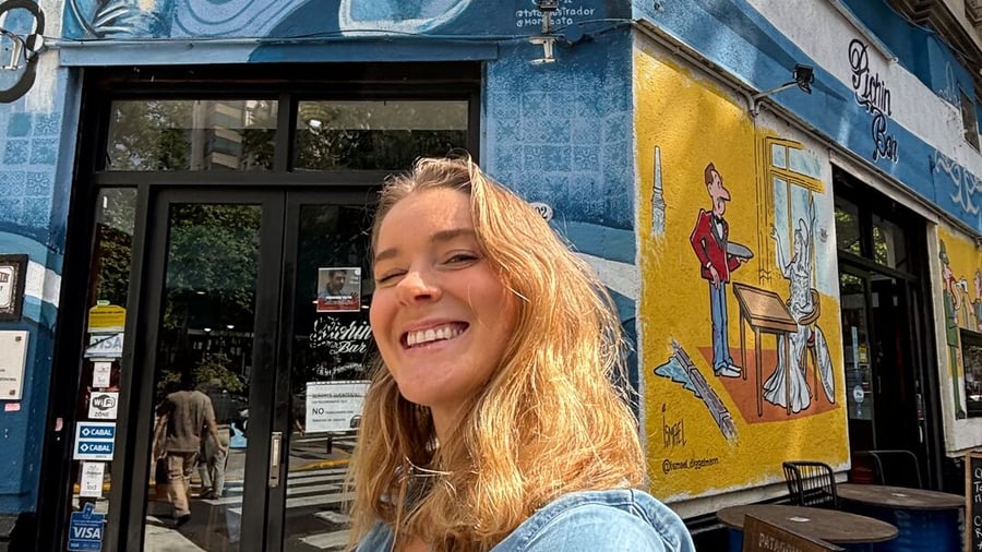 Checking out some street art in Buenos Aires.