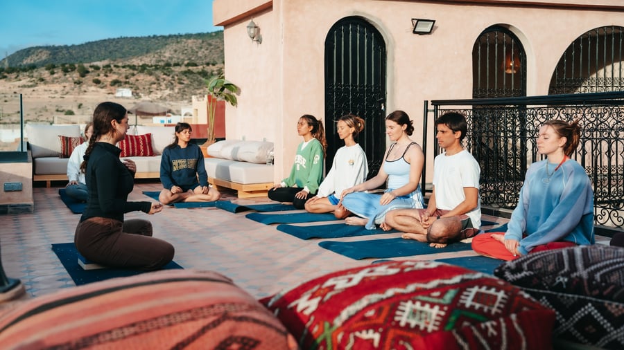 Practising yoga with ocean views