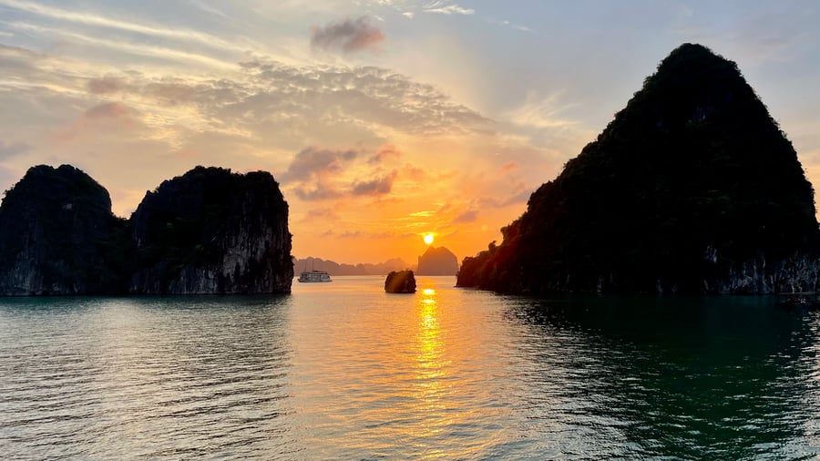 Sunset over Halong Bay