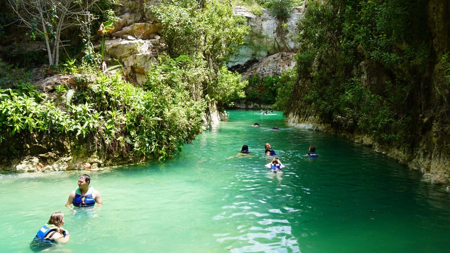 Swimming in a cenote in Merida