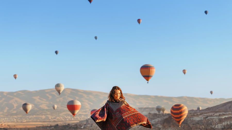 Sunrise balloon rides over Cappadocia.