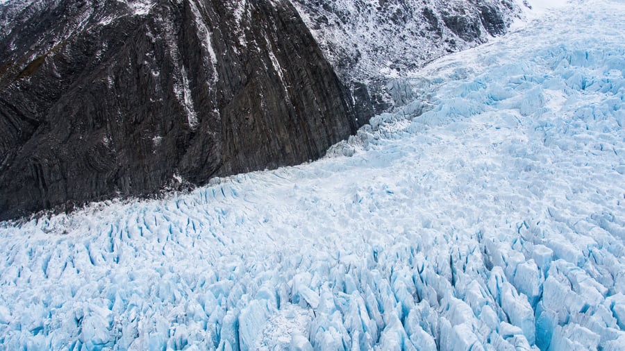 Fox-gletsjeren tæt ved Franz Josef-gletsjeren
