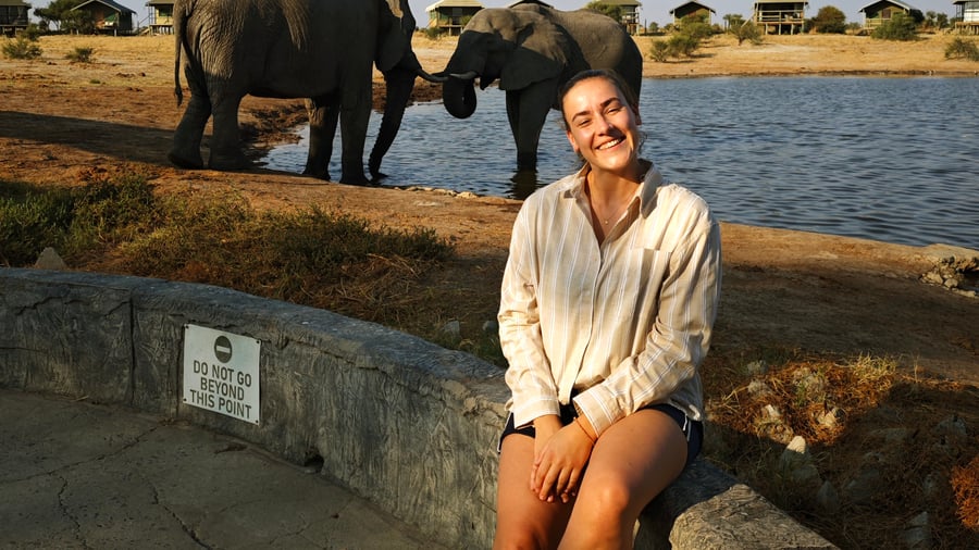 Bo bland elefanter på Elephant Sands