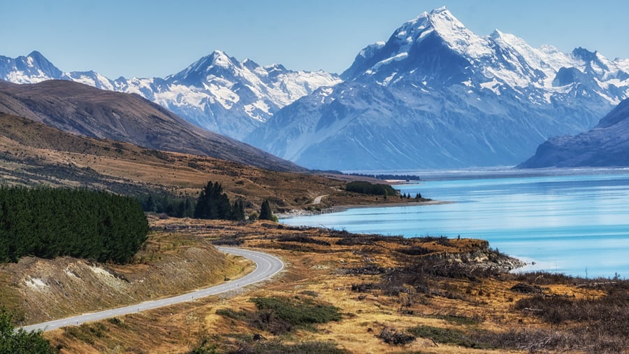 Mount Cook og Lake Pukaki i New Zealand