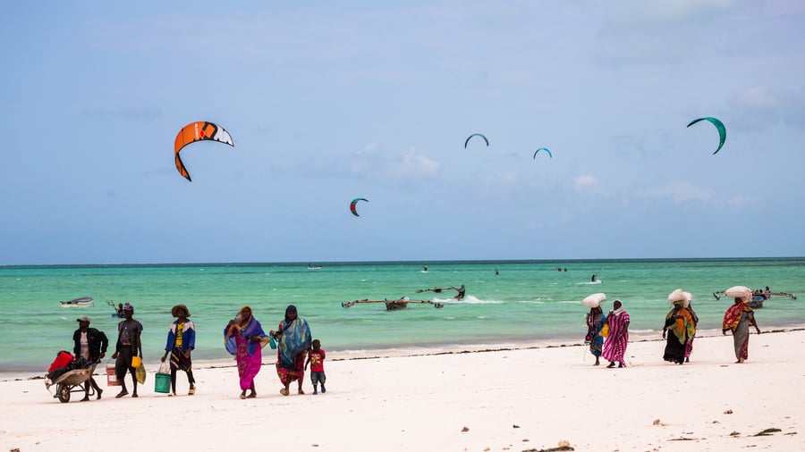 People out kite surfing in Zanzibar