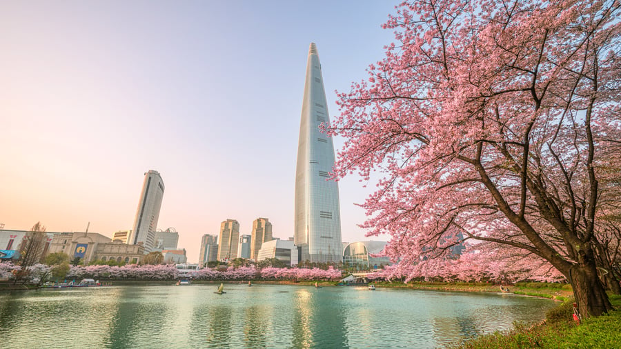 Seoul med den höga och ikoniska Lotte World-byggnaden