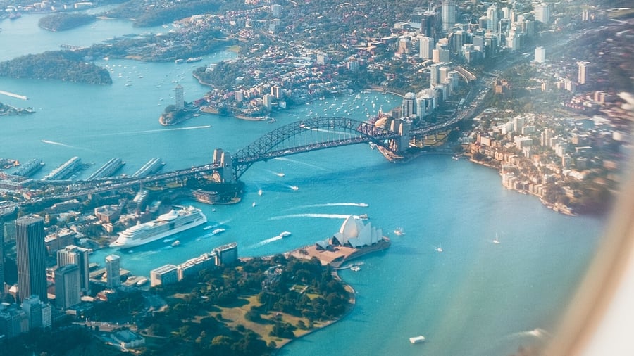 Sydney från flygplansfönstret