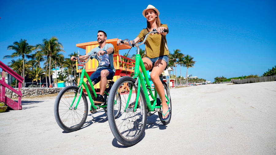 Rent bicycles and explore each new area. 