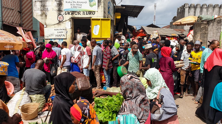 Crowded street in Dar es Salaam in Tanzania