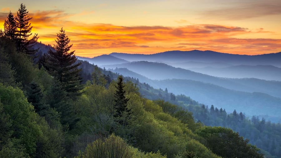 Beautiful view over the Great Smoky Mountains
