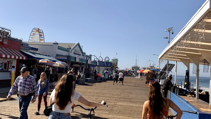 Biking along the boardwalk in Los Angeles