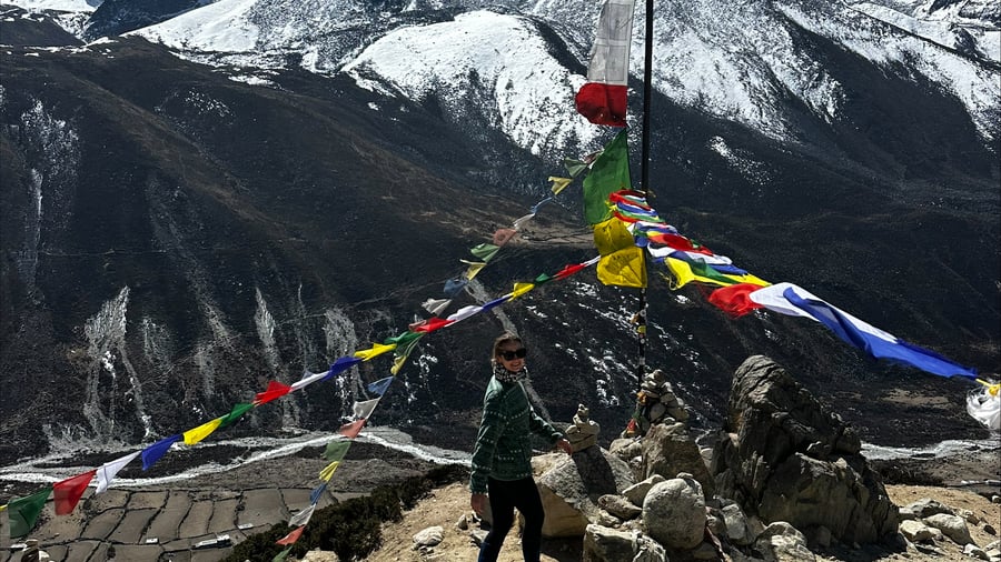 Prayer flags high up in the mountains