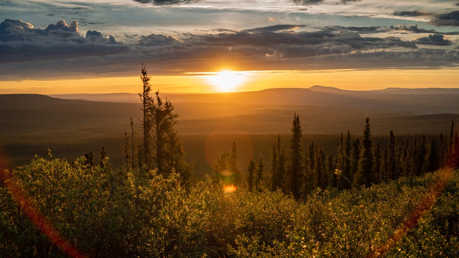 Solnedgang over Yukon, Canada