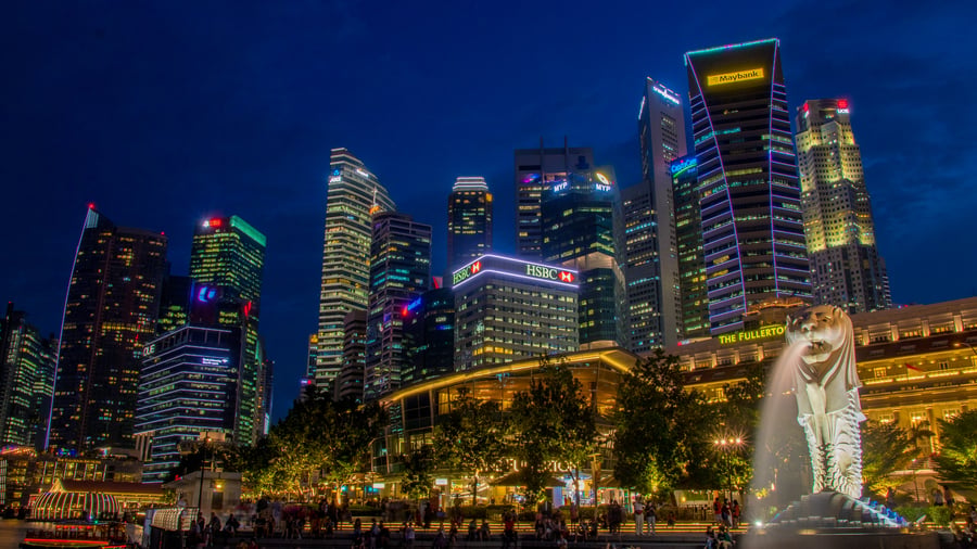 Merlion Park ved Marina Bay-området