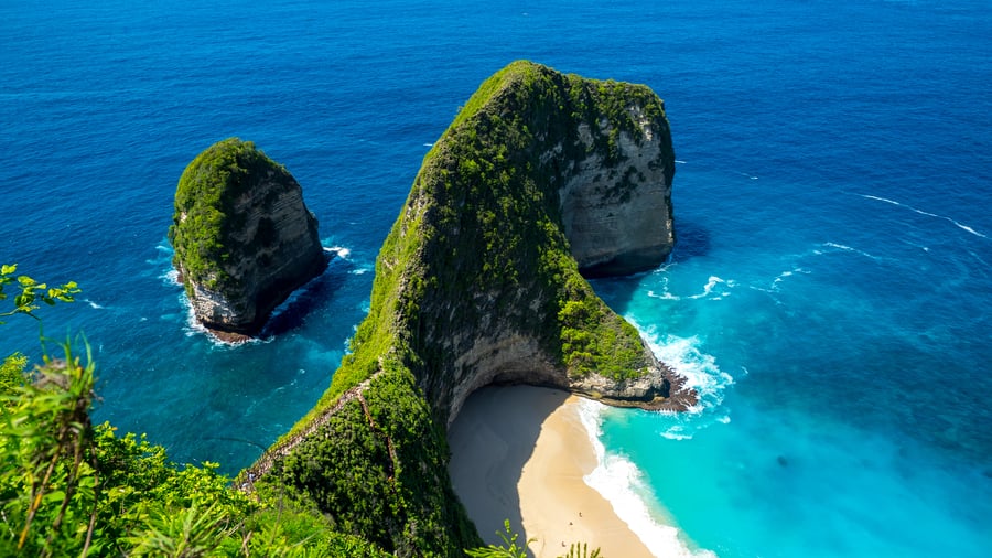 Kelingking Beach, hvor klippen ligner en dinosaur
